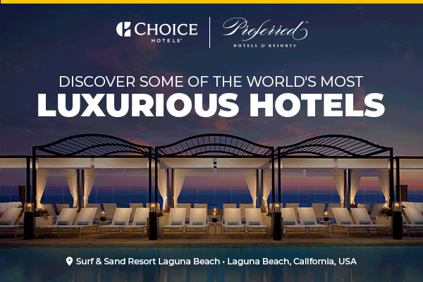 Alternating Images of Preferred Hotels destinations in Ireland, Colorado, California, and Greece