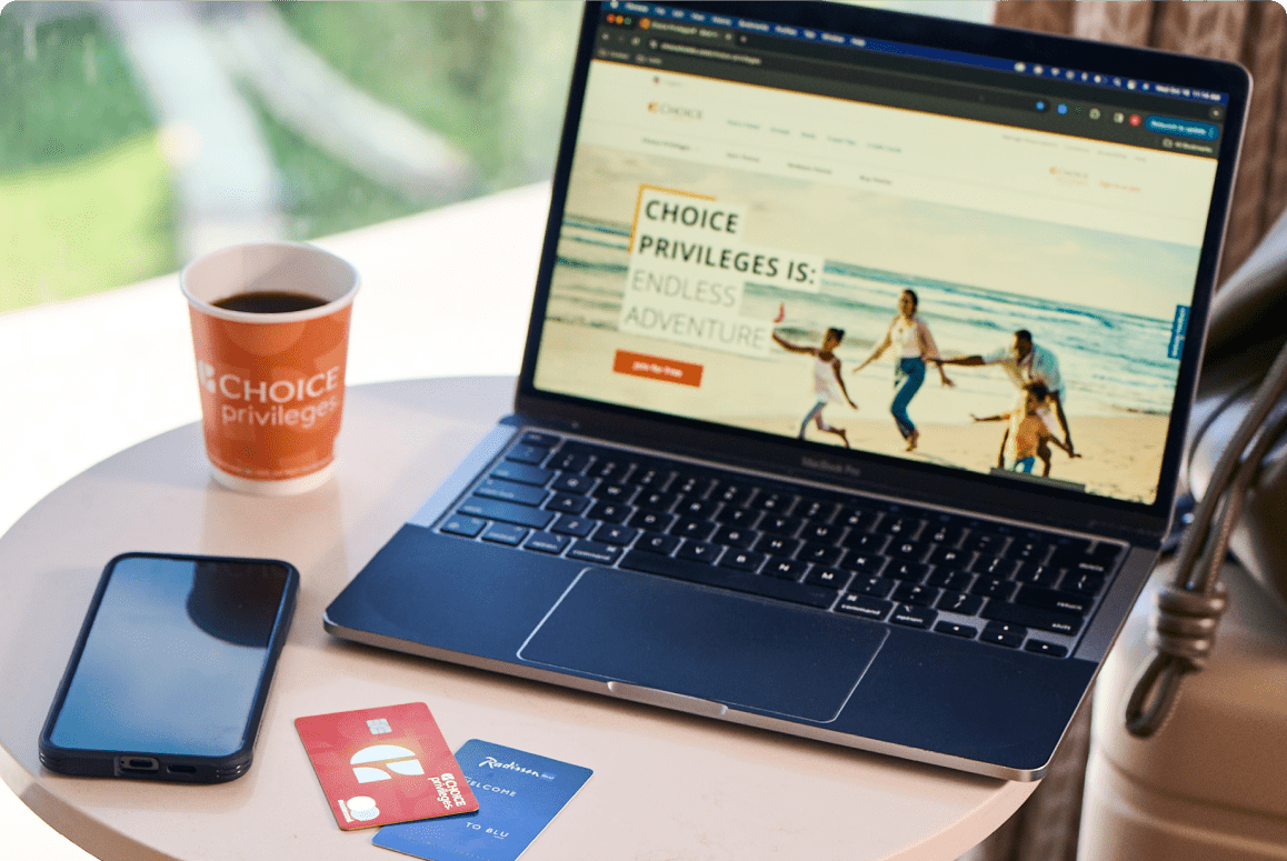 Choice Privileges Website Pulled Up on Laptop